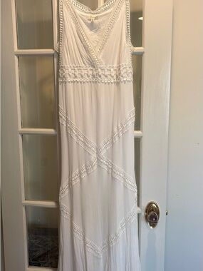 Max Studio White Crochet-Trim Maxi Dress